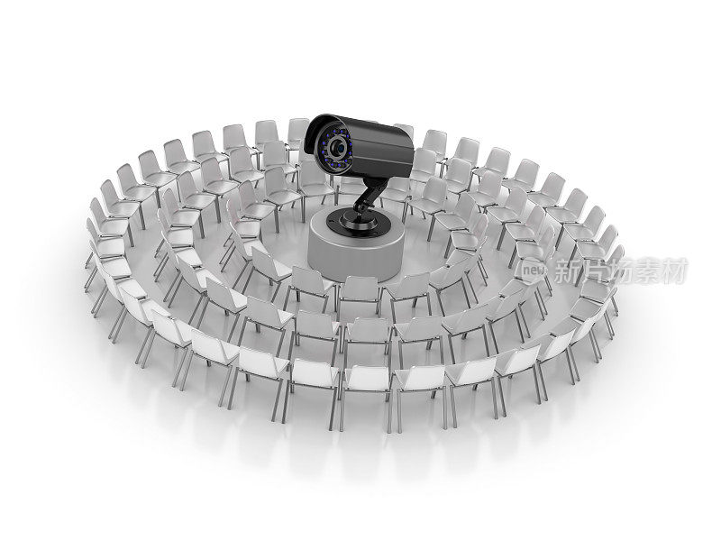 圆形的椅子与安全摄像机- 3D渲染